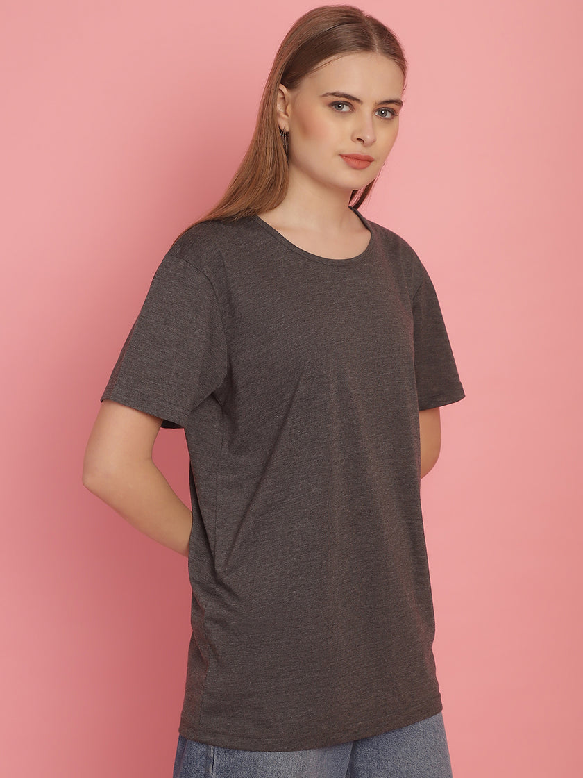 Vimal Jonney Round Neck Cotton Solid Anthracite T-Shirt for Women