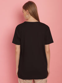 Vimal Jonney Round Neck Cotton Solid Black T-Shirt for Women