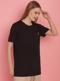 Vimal Jonney Round Neck Cotton Solid Black T-Shirt for Women