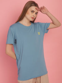 Vimal Jonney Round Neck Cotton Solid Blue T-Shirt for Women