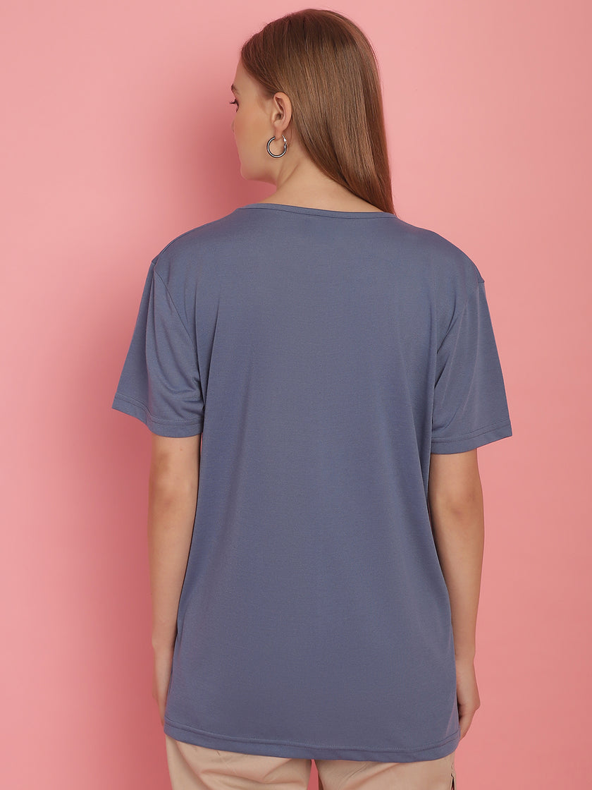 Vimal Jonney Round Neck Cotton Solid Dark Grey T-Shirt for Women