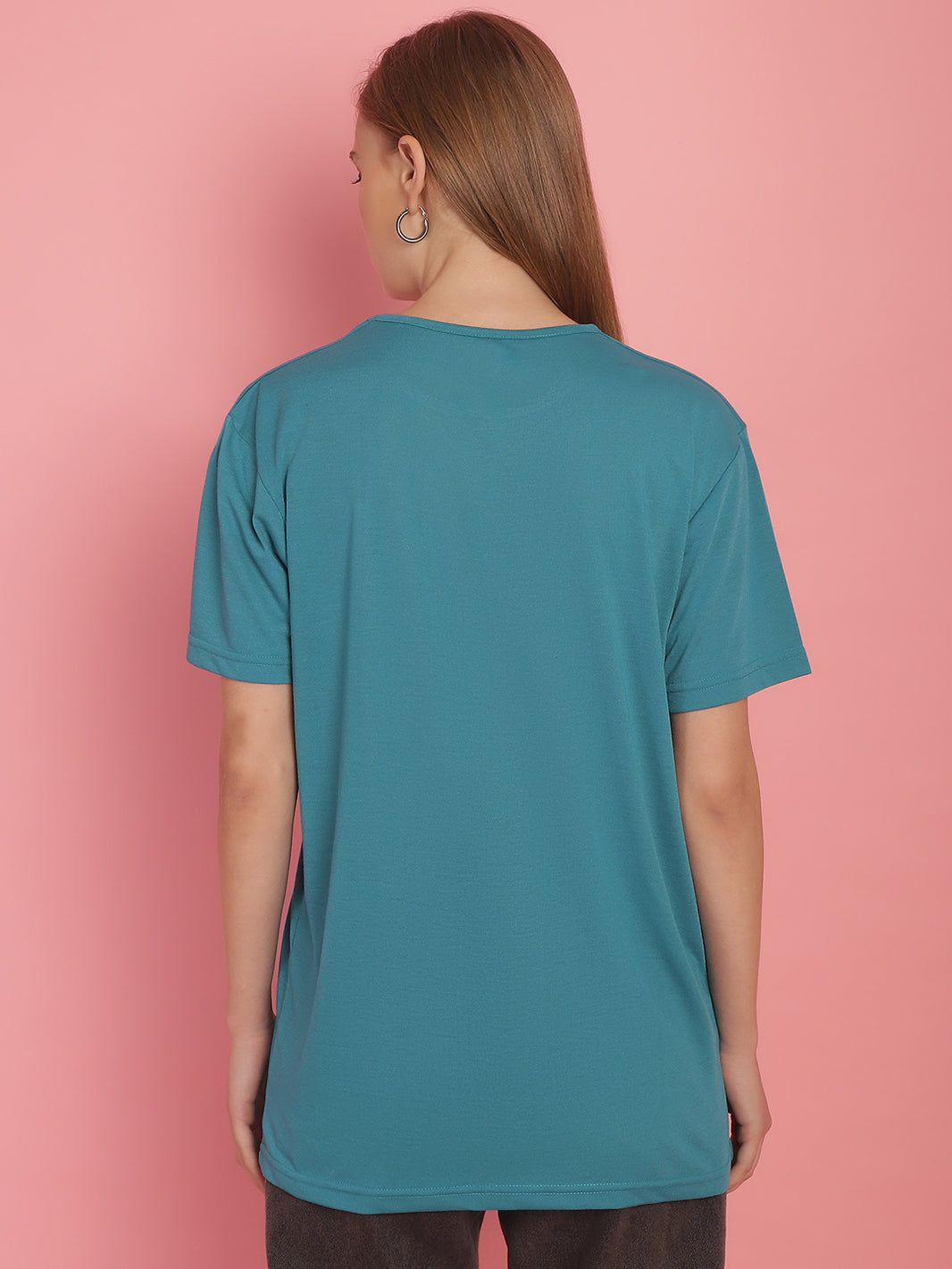 Vimal Jonney Round Neck Cotton Solid Ferozi T-Shirt for Women