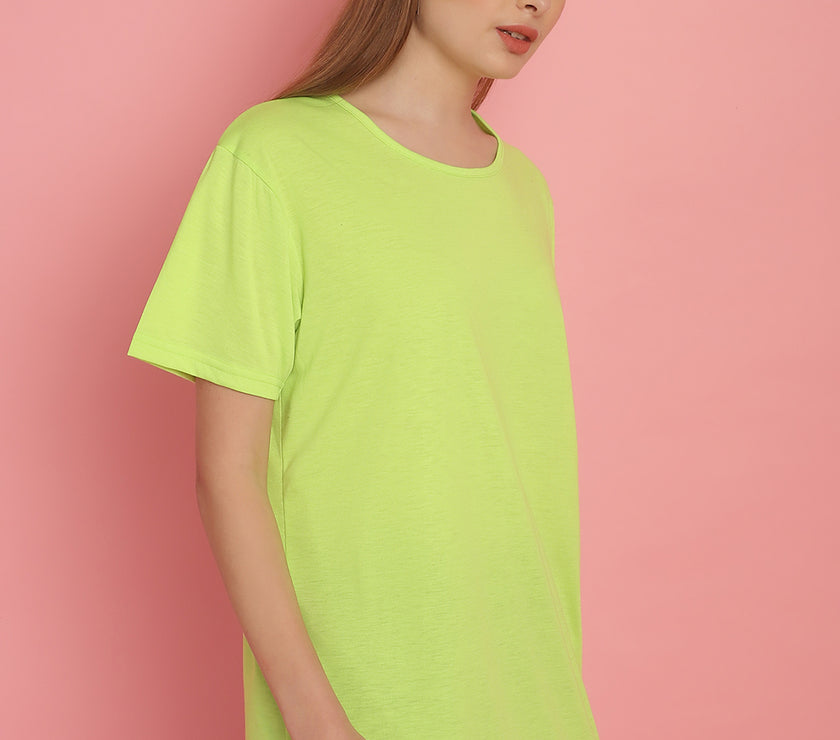 Vimal Jonney Round Neck Cotton Solid Green T-Shirt for Women