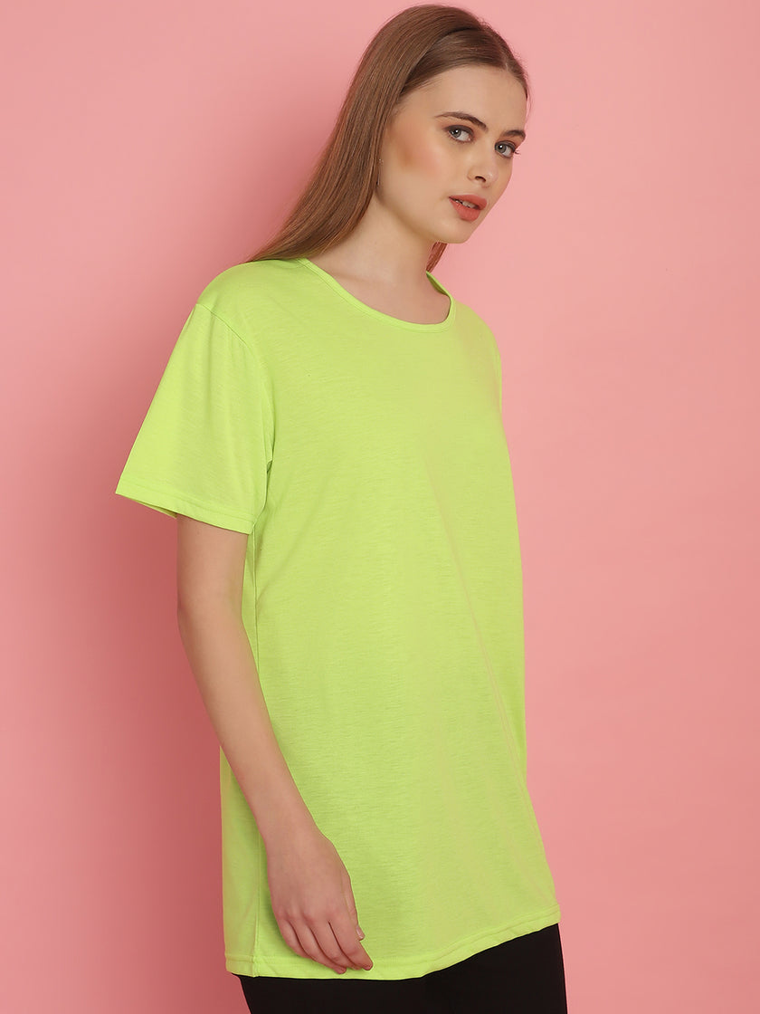 Vimal Jonney Round Neck Cotton Solid Green T-Shirt for Women