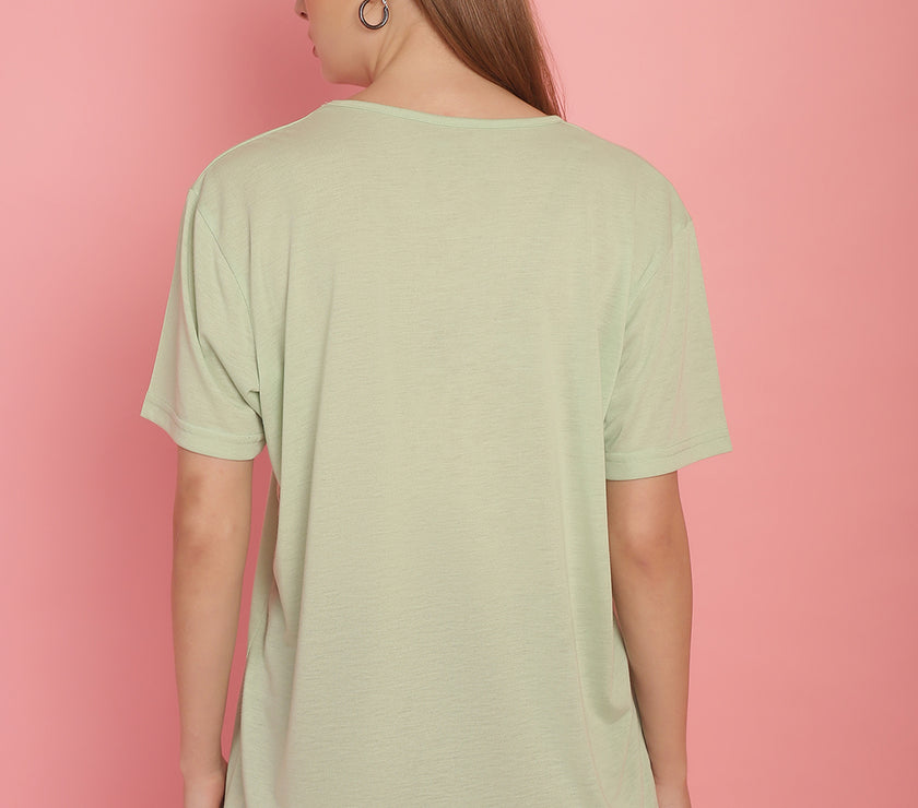 Vimal Jonney Round Neck Cotton Solid Light Green T-Shirt for Women