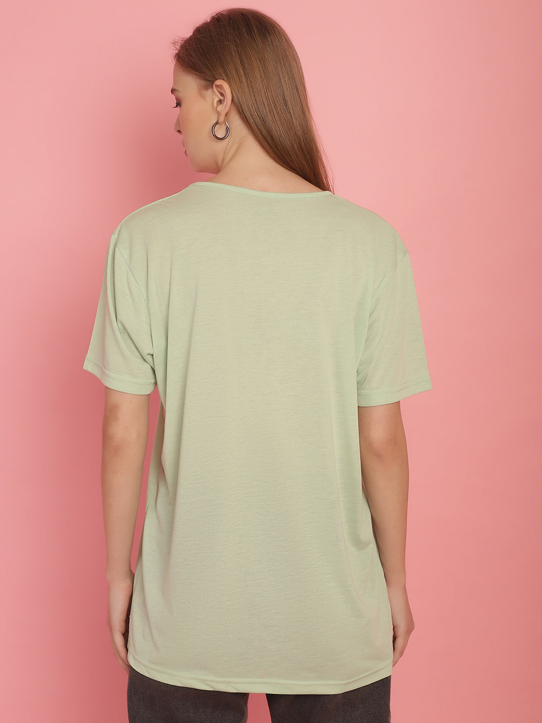 Vimal Jonney Round Neck Cotton Solid Light Green T-Shirt for Women