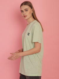 Vimal Jonney Round Neck Cotton Solid Light Green T-Shirt for Women