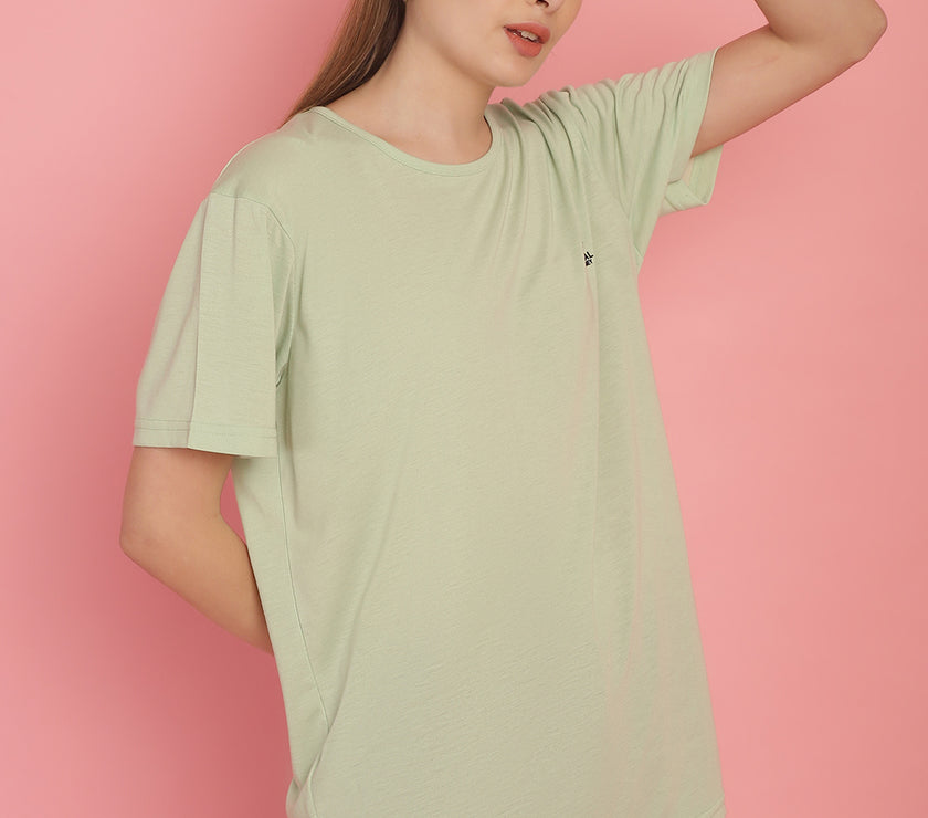 Vimal Jonney Round Neck Cotton Solid Light Green T-Shirt for Women