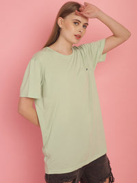 Vimal Jonney Round Neck Cotton Solid Light Green T-Shirt for Women