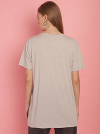 Vimal Jonney Round Neck Cotton Solid Light Grey T-Shirt for Women