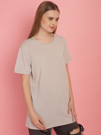 Vimal Jonney Round Neck Cotton Solid Light Grey T-Shirt for Women