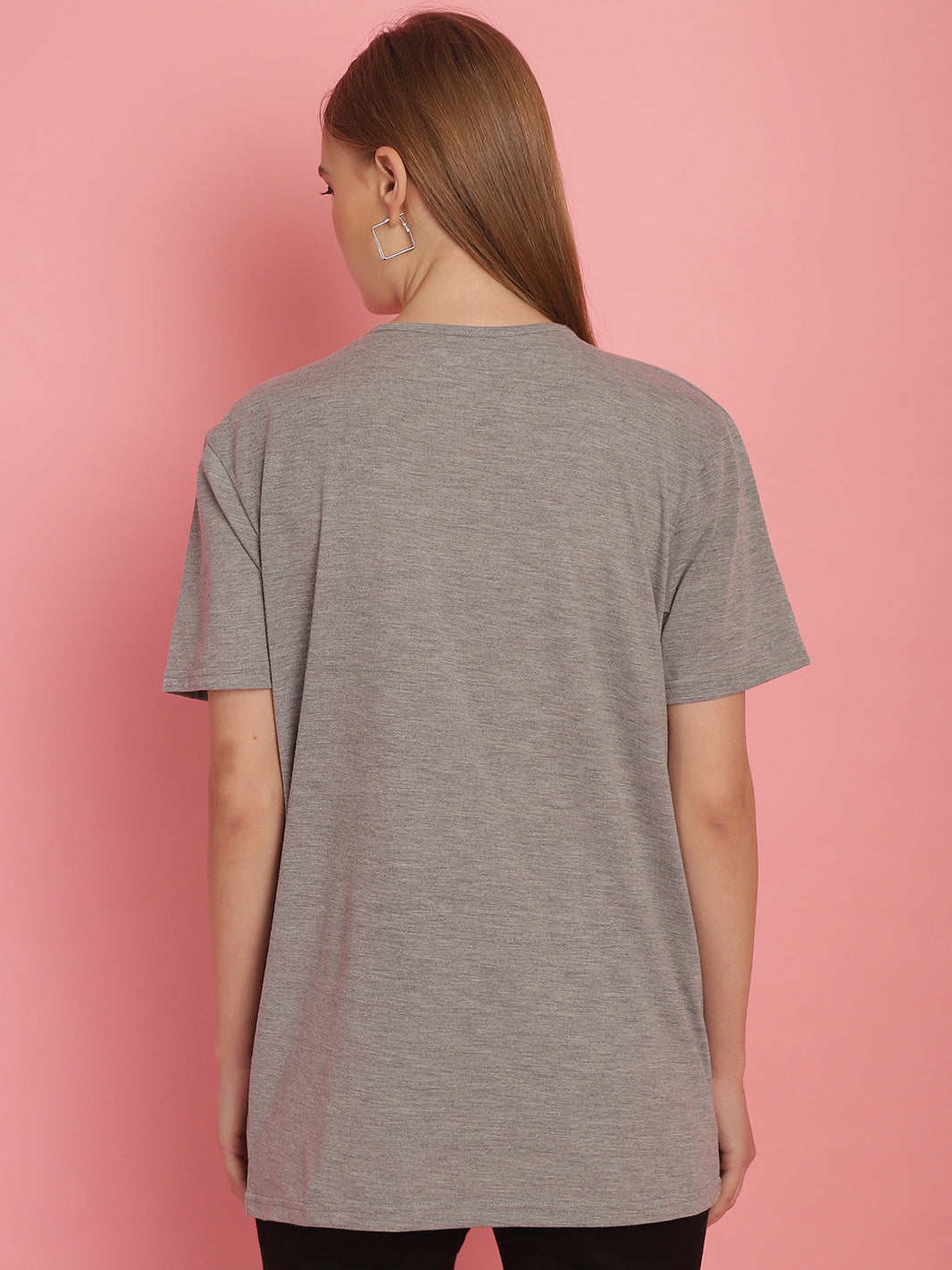 Vimal Jonney Round Neck Cotton Solid Grey Melange T-Shirt for Women