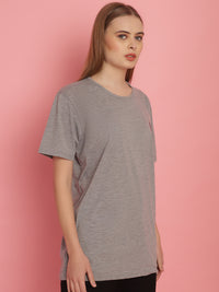 Vimal Jonney Round Neck Cotton Solid Grey Melange T-Shirt for Women