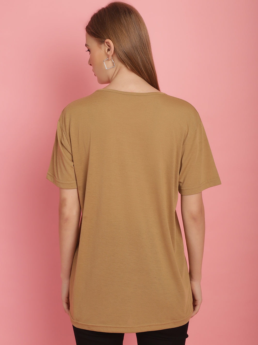 Vimal Jonney Round Neck Cotton Solid Mud T-Shirt for Women