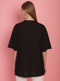 Vimal Jonney Printed Black Round Neck Cotton Oversize Half sleeves Tshirt For Women