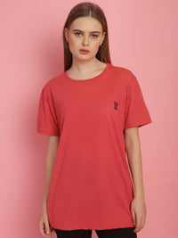 Vimal Jonney Round Neck Cotton Solid Pink T-Shirt for Women