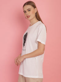 Vimal Jonney Round Neck Cotton Printed White T-Shirt for Women