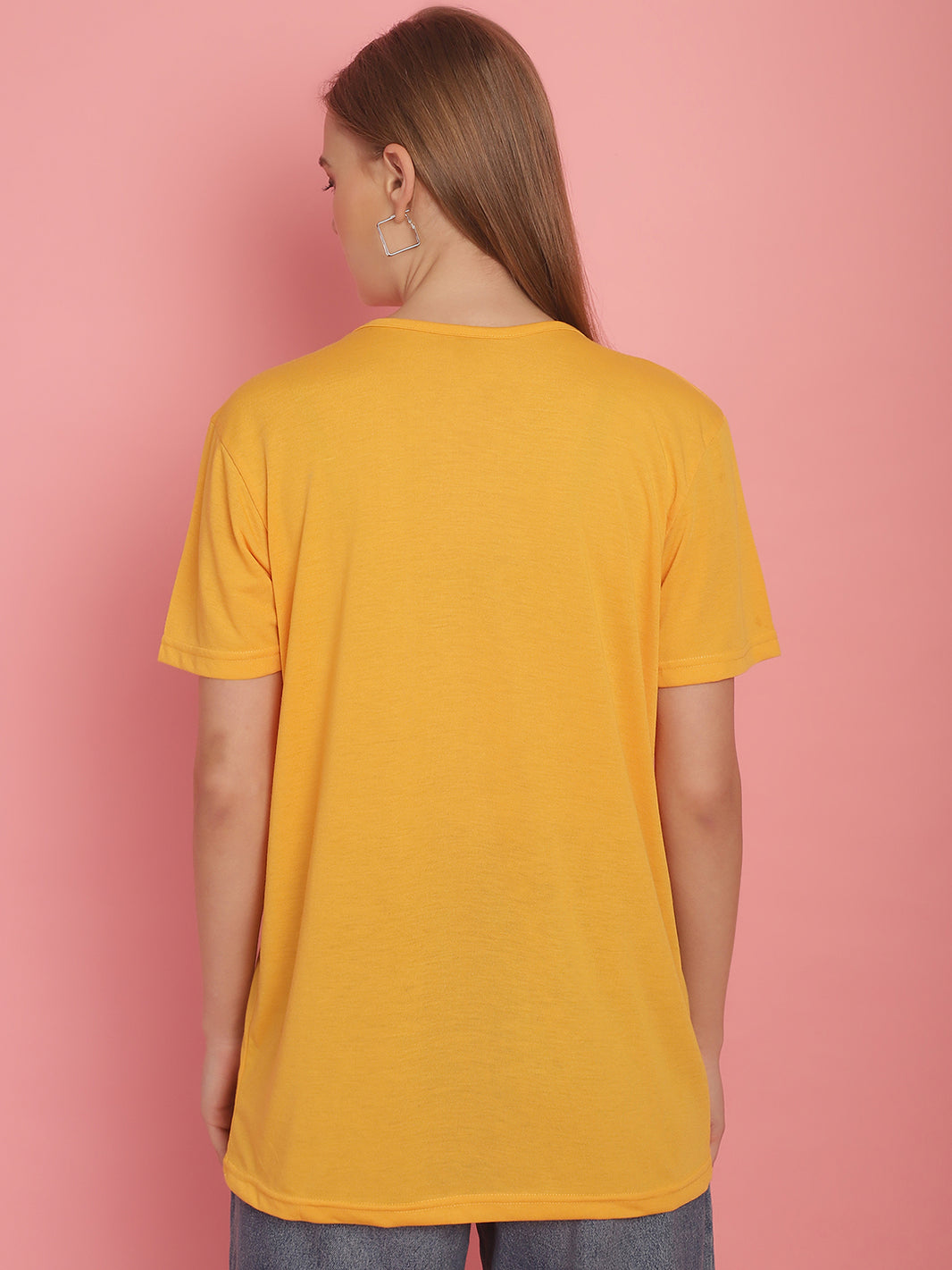 Vimal Jonney Round Neck Cotton Printed Yellow T-Shirt for Women