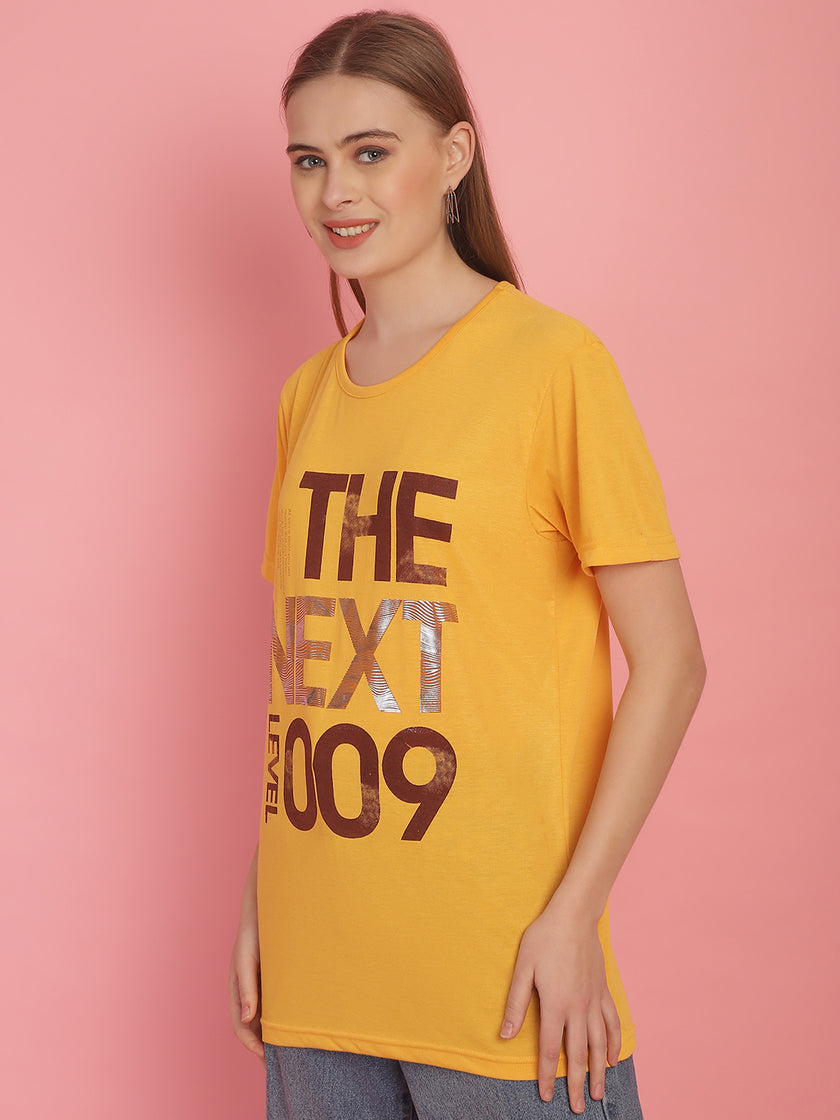 Vimal Jonney Round Neck Cotton Printed Yellow T-Shirt for Women