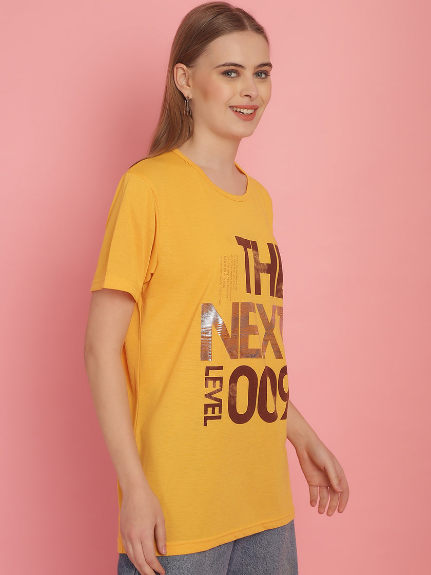 Vimal Jonney Round Neck Cotton Printed Yellow T-Shirt for Women