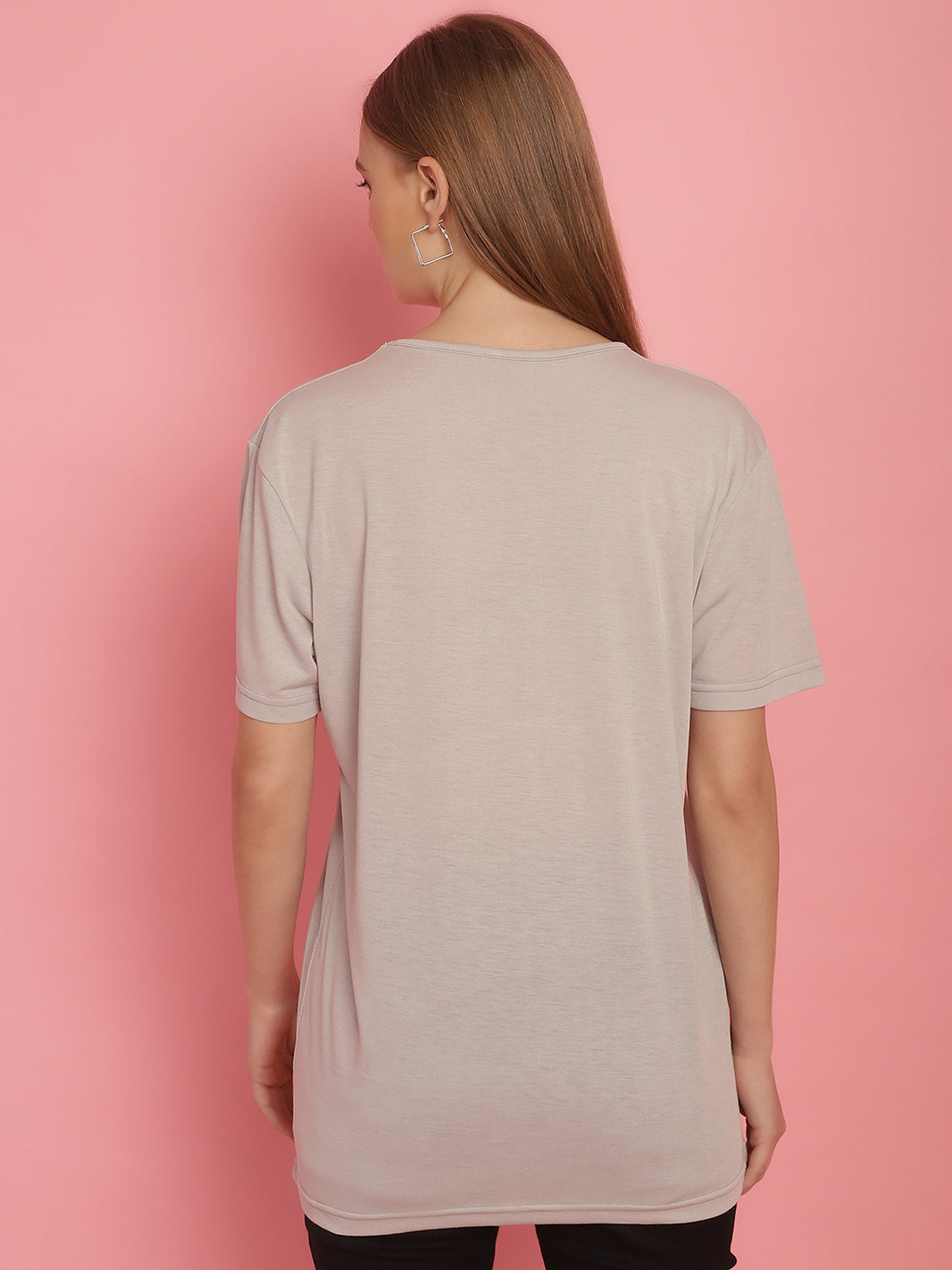 Vimal Jonney Round Neck Cotton Printed Light Grey T-Shirt for Women