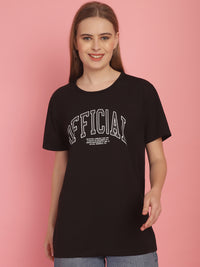 Vimal Jonney Round Neck Cotton Printed Black T-Shirt for Women