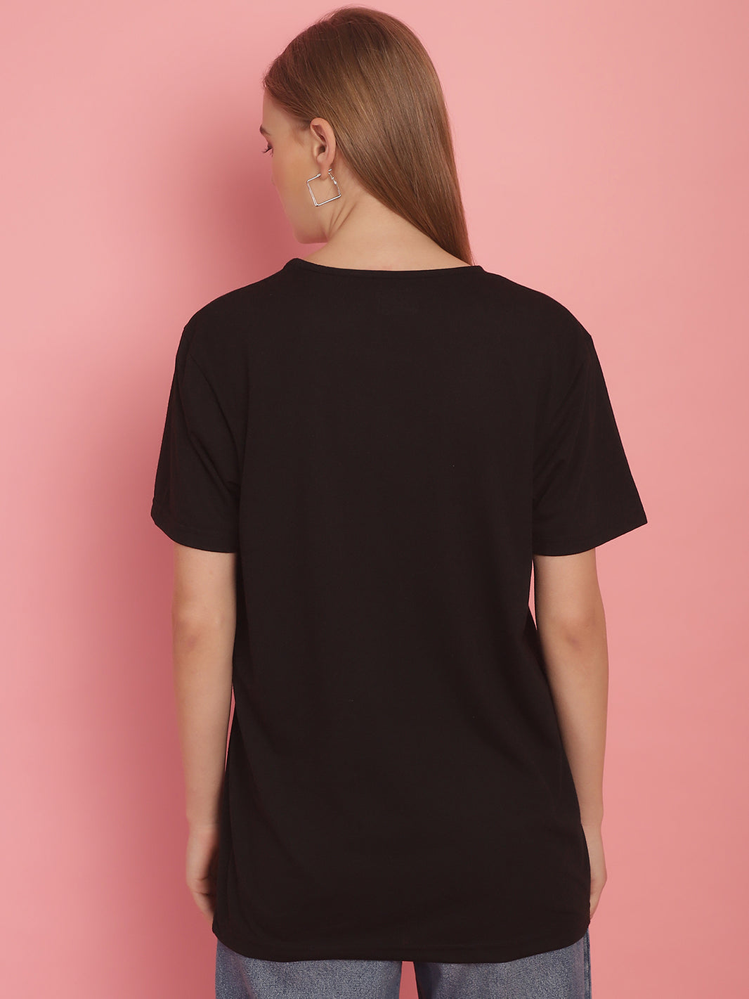 Vimal Jonney Round Neck Cotton Printed Black T-Shirt for Women