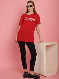 Vimal Jonney Round Neck Cotton Printed Red T-Shirt for Women