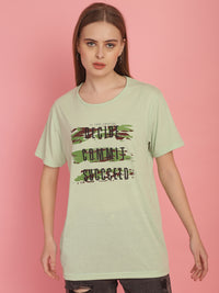 Vimal Jonney Round Neck Cotton Printed Light Green T-Shirt for Women