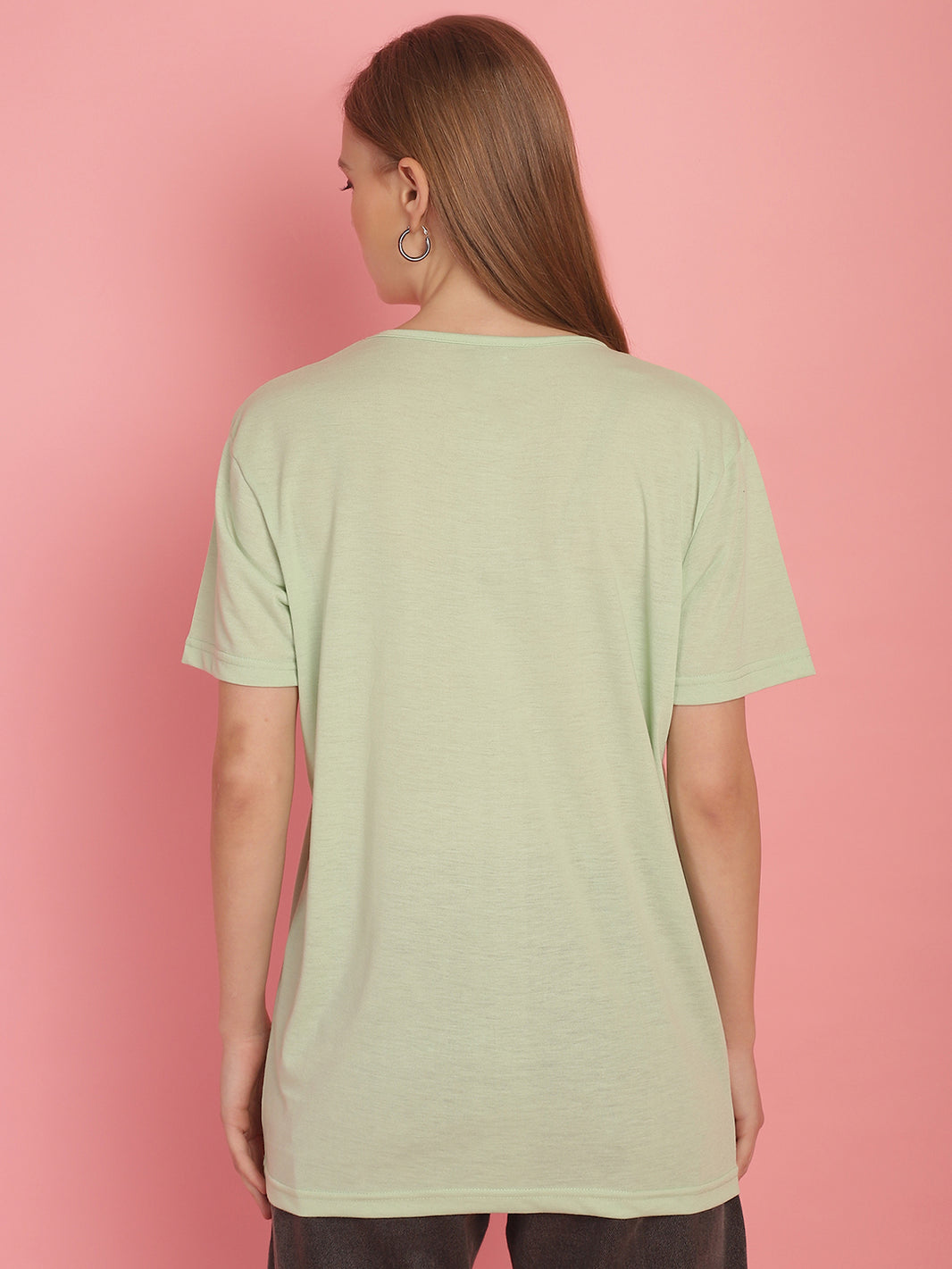 Vimal Jonney Round Neck Cotton Printed Light Green T-Shirt for Women