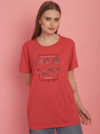 Vimal Jonney Round Neck Cotton Printed Pink T-Shirt for Women