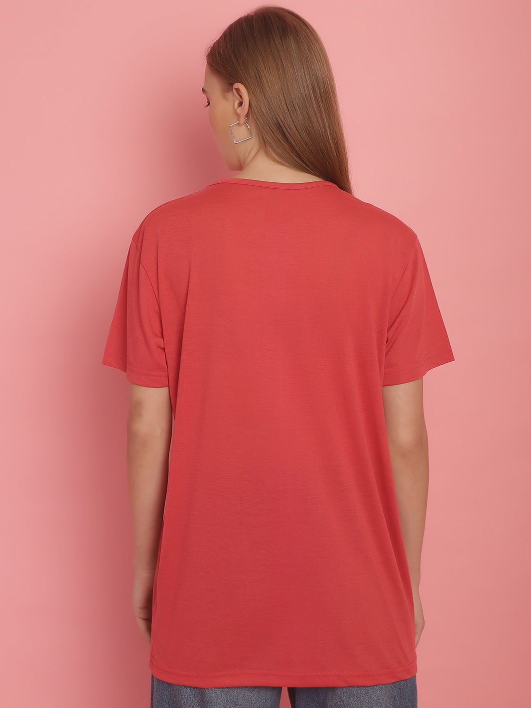 Vimal Jonney Round Neck Cotton Printed Pink T-Shirt for Women