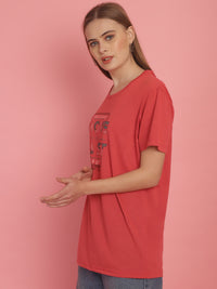 Vimal Jonney Round Neck Cotton Printed Pink T-Shirt for Women