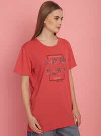 Vimal Jonney Round Neck Cotton Printed Pink T-Shirt for Women