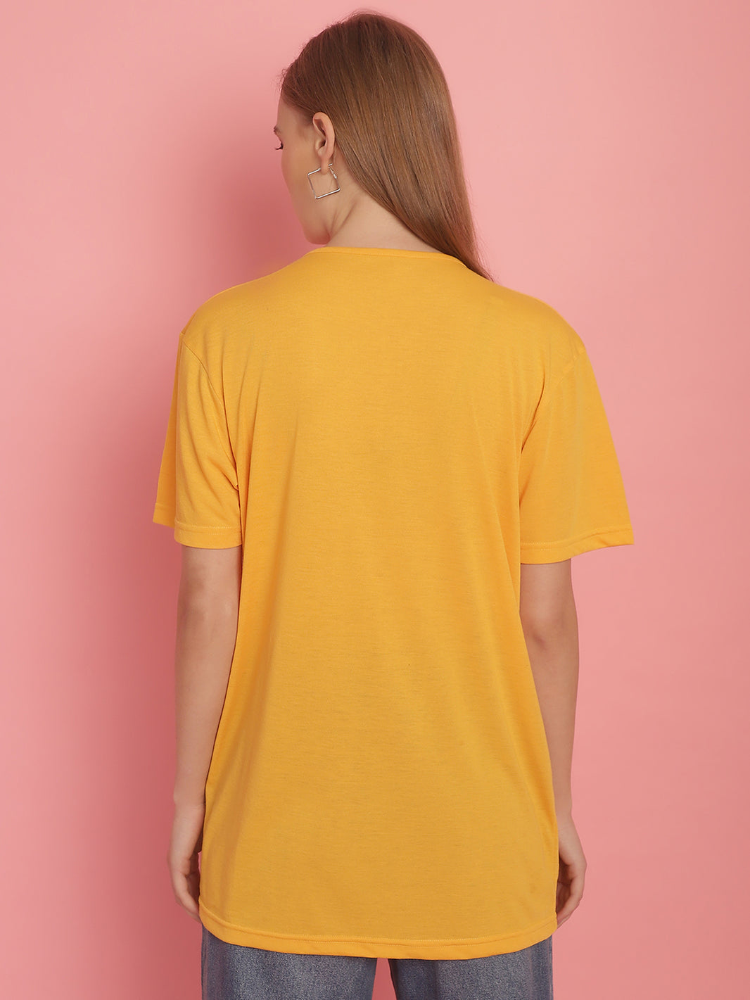 Vimal Jonney Printed Yellow Round Neck Cotton Half sleeves Tshirt For Women