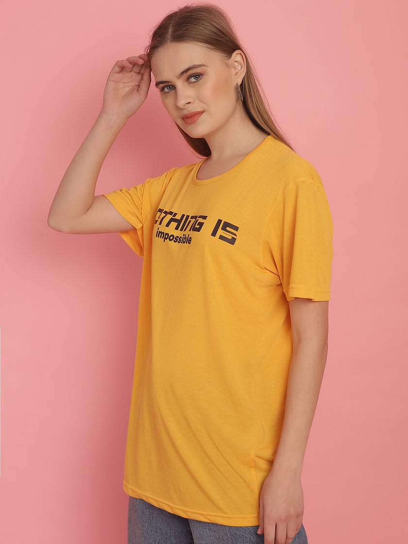 Vimal Jonney Printed Yellow Round Neck Cotton Half sleeves Tshirt For Women