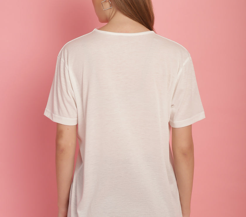Vimal Jonney Printed White Round Neck Cotton Half sleeves Tshirt For Women