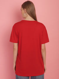 Vimal Jonney Printed Red Round Neck Cotton Half sleeves Tshirt For Women