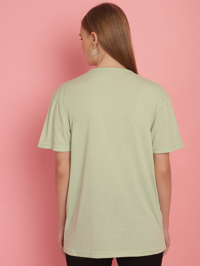Vimal Jonney Printed Green Round Neck Cotton Half sleeves Tshirt For Women