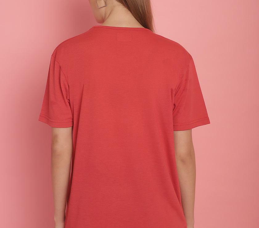 Vimal Jonney Pink Logo Printed Round Neck Cotton Half sleeves Tshirt For Women