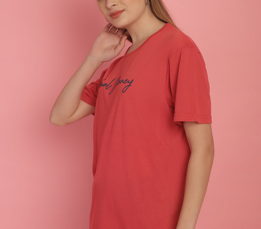 Vimal Jonney Pink Logo Printed Round Neck Cotton Half sleeves Tshirt For Women
