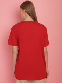 Vimal Jonney Red Logo Printed Round Neck Cotton Half sleeves Tshirt For Women