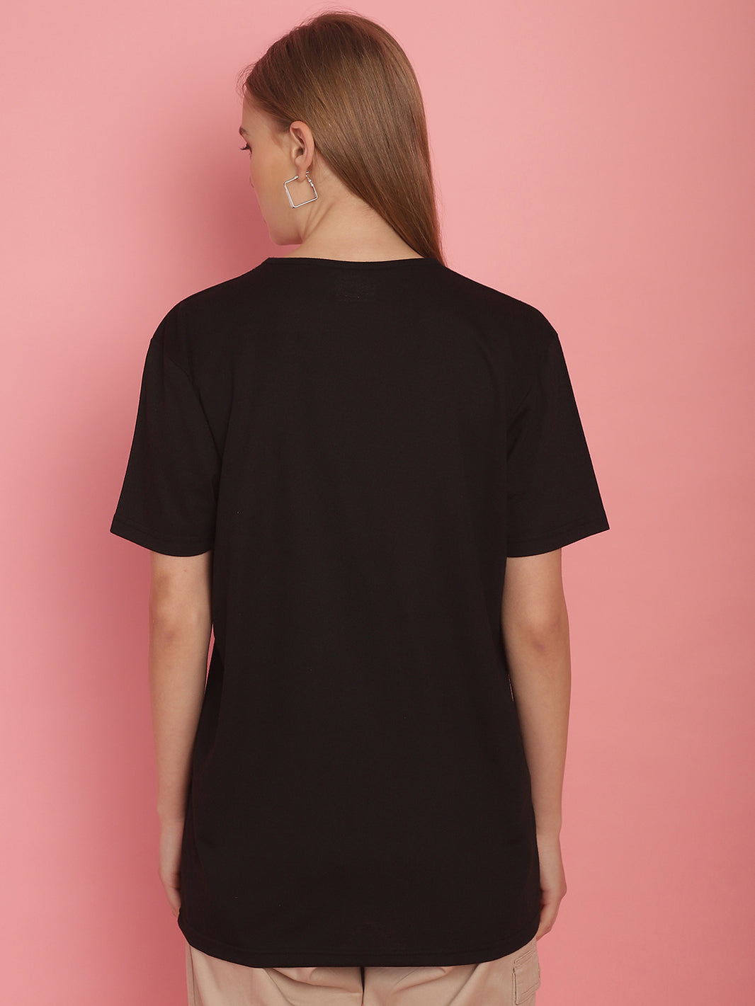 Vimal Jonney Black Logo Printed Round Neck Cotton Half sleeves Tshirt For Women