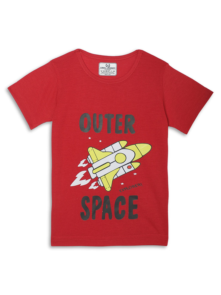 Vimal Jonney Printed  Red  Regular Fit Cotton blended T-shirts For Kids