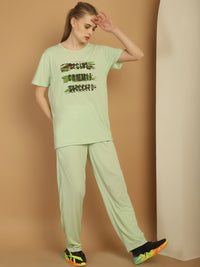 Vimal Jonney Light Green Cotton Printed Co-ord Set Tracksuit For Women