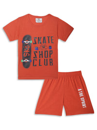 Vimal Jonney Printed Rust Regular Fit Cotton blended Tshirt And Bottom Set For Kids