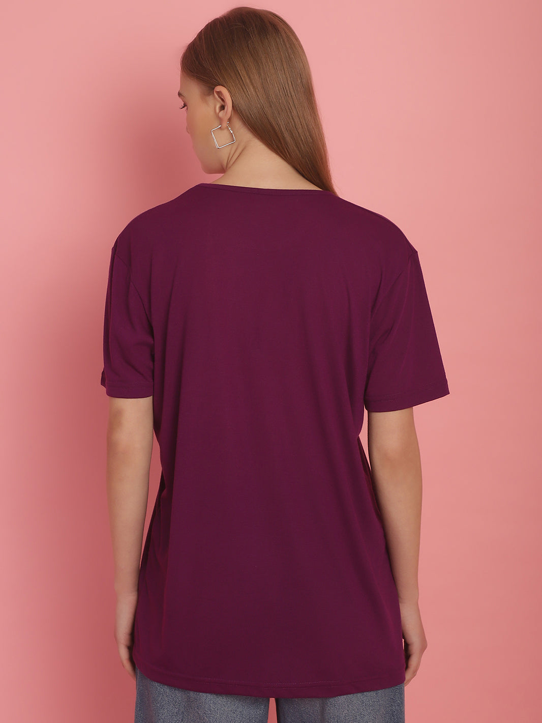 Vimal Jonney Round Neck Cotton Solid Purple T-Shirt for Women