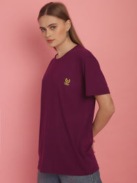 Vimal Jonney Round Neck Cotton Solid Purple T-Shirt for Women