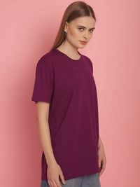 Vimal Jonney Round Neck Cotton Solid Purple T-Shirt for Women