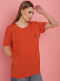 Vimal Jonney Round Neck Cotton Solid Rust T-Shirt for Women